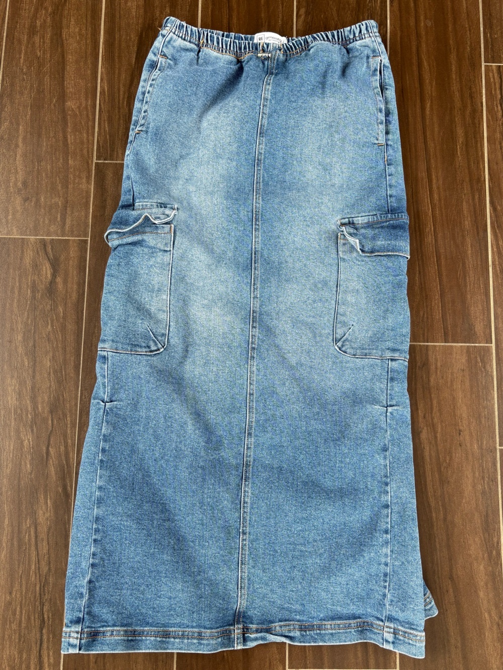 RE Generation Y2K Inspired Denim Maxi Skirt Utility Cargo Light Wash XS/S - Picture 3 of 7